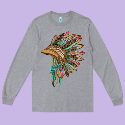Indian Leopard Headdress Long Sleeve Tee Designed By Barkaloodesign