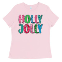 Bubblegum Pink holly jolly Ladies Tee - MaliasSmallBusiness