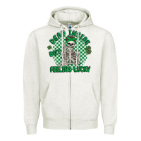 Oatmeal Heather dead inside but feeling lucky Zipper Hoodie - MaliasSmallBusiness
