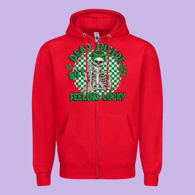 Dead Inside But Feeling Lucky Zipper Hoodie Designed By Maliassmallbusiness