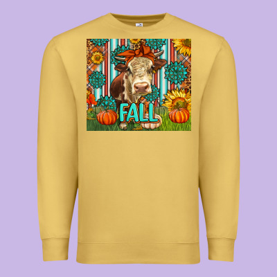 Western Fall Cow Premium Sweatshirt Designed By Lillyallendesigns
