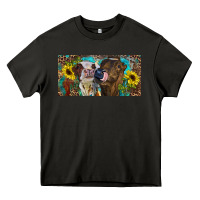 Asphalt Heifers With Sunflowers And Leopard Heavy Core Tee - RanaPortraitStore