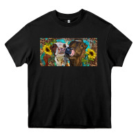 Black Heifers With Sunflowers And Leopard Heavy Core Tee - RanaPortraitStore