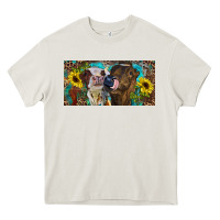 Cream Heifers With Sunflowers And Leopard Heavy Core Tee - RanaPortraitStore