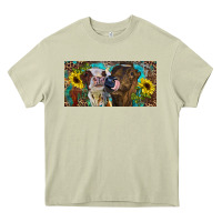 Mossy Heifers With Sunflowers And Leopard Heavy Core Tee - RanaPortraitStore