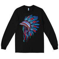 Black indian headdress with american flag Long Sleeve Tee - BarkalooDesign
