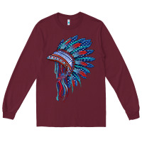 Burgundy indian headdress with american flag Long Sleeve Tee - BarkalooDesign