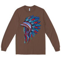 Chestnut indian headdress with american flag Long Sleeve Tee - BarkalooDesign