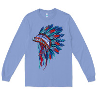 Colony Blue indian headdress with american flag Long Sleeve Tee - BarkalooDesign