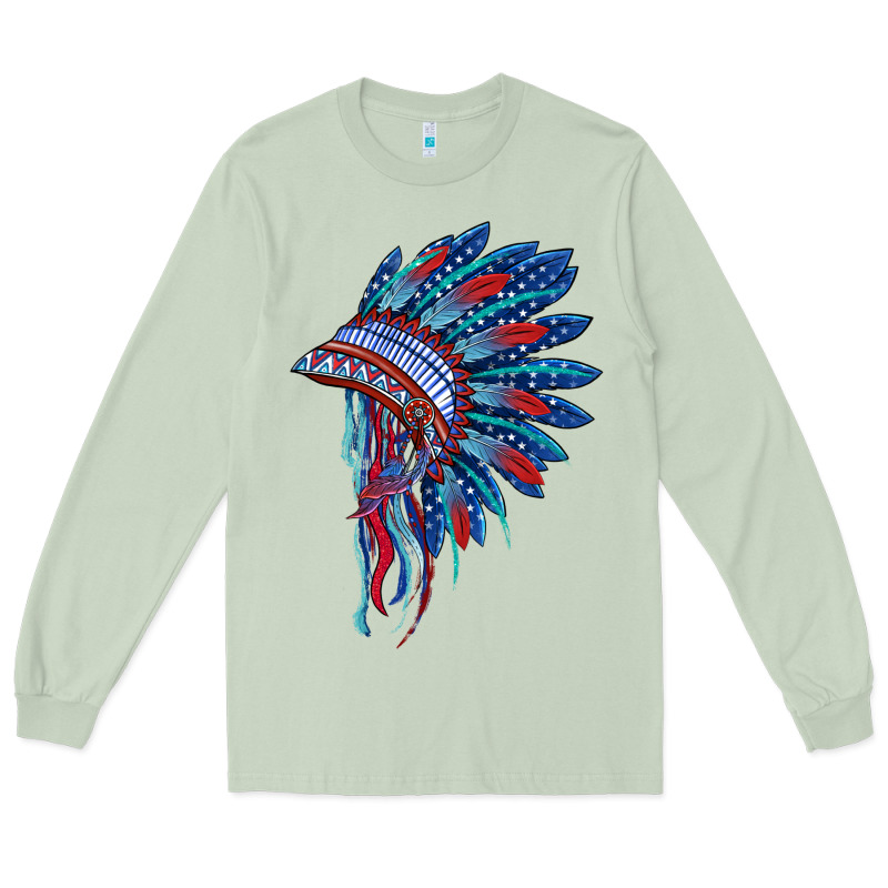 Indian Headdress With American Flag Long Sleeve Tee by BarkalooDesign | Teevron