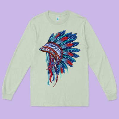 Indian Headdress With American Flag Long Sleeve Tee Designed By Barkaloodesign