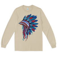 Mushroom indian headdress with american flag Long Sleeve Tee - BarkalooDesign