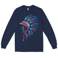 Navy indian headdress with american flag Long Sleeve Tee - BarkalooDesign