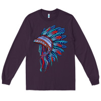 Plum indian headdress with american flag Long Sleeve Tee - BarkalooDesign