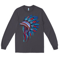 Smoke indian headdress with american flag Long Sleeve Tee - BarkalooDesign