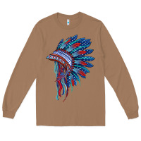 Toasted Coconut indian headdress with american flag Long Sleeve Tee - BarkalooDesign