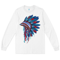 White indian headdress with american flag Long Sleeve Tee - BarkalooDesign