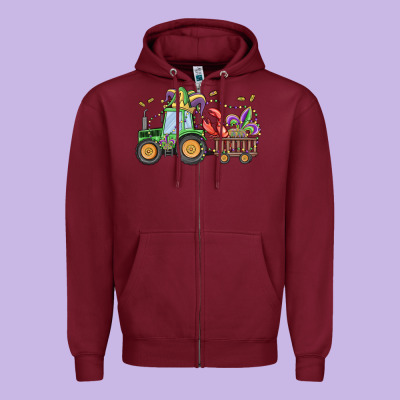 Mardi Gras Tractor Zipper Hoodie Designed By Maliassmallbusiness