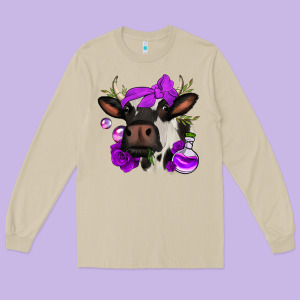 Halloween Roses Cow Long Sleeve Tee Designed By Jasminsmagicworld