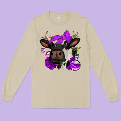 Halloween Roses Cow Long Sleeve Tee Designed By Jasminsmagicworld