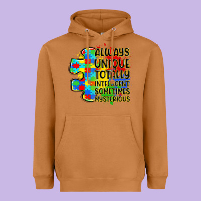 Always Unique Totally Intelligent Sometimes Myster Heavyweight Hoodie Designed By Lillyallendesigns