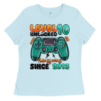 Baby Blue level 10 unlocked awesome since 2013 Ladies Tee - MaliasSmallBusiness