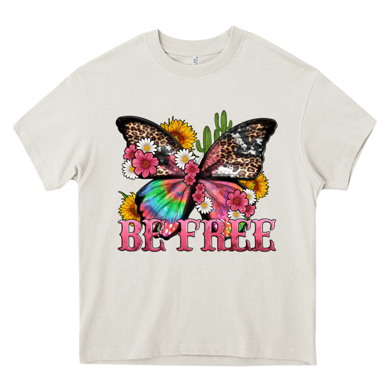 Be Free With Butterfly And Cactus Flowers Heavy Core Tee by Artiststas | Teevron