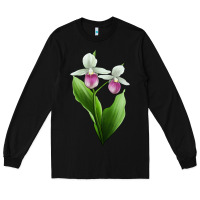 Black Pink And White Lady's Slipper Flower Illustrations Long Sleeve Tee - LillyAllenDesigns