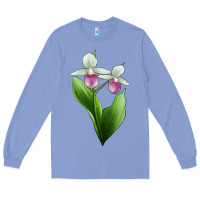 Colony Blue Pink And White Lady's Slipper Flower Illustrations Long Sleeve Tee - LillyAllenDesigns