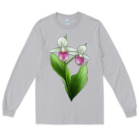 Moon Dust Pink And White Lady's Slipper Flower Illustrations Long Sleeve Tee - LillyAllenDesigns
