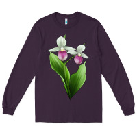 Plum Pink And White Lady's Slipper Flower Illustrations Long Sleeve Tee - LillyAllenDesigns