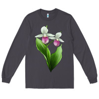 Smoke Pink And White Lady's Slipper Flower Illustrations Long Sleeve Tee - LillyAllenDesigns