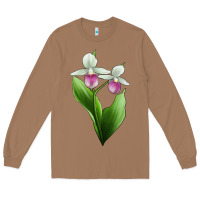 Toasted Coconut Pink And White Lady's Slipper Flower Illustrations Long Sleeve Tee - LillyAllenDesigns