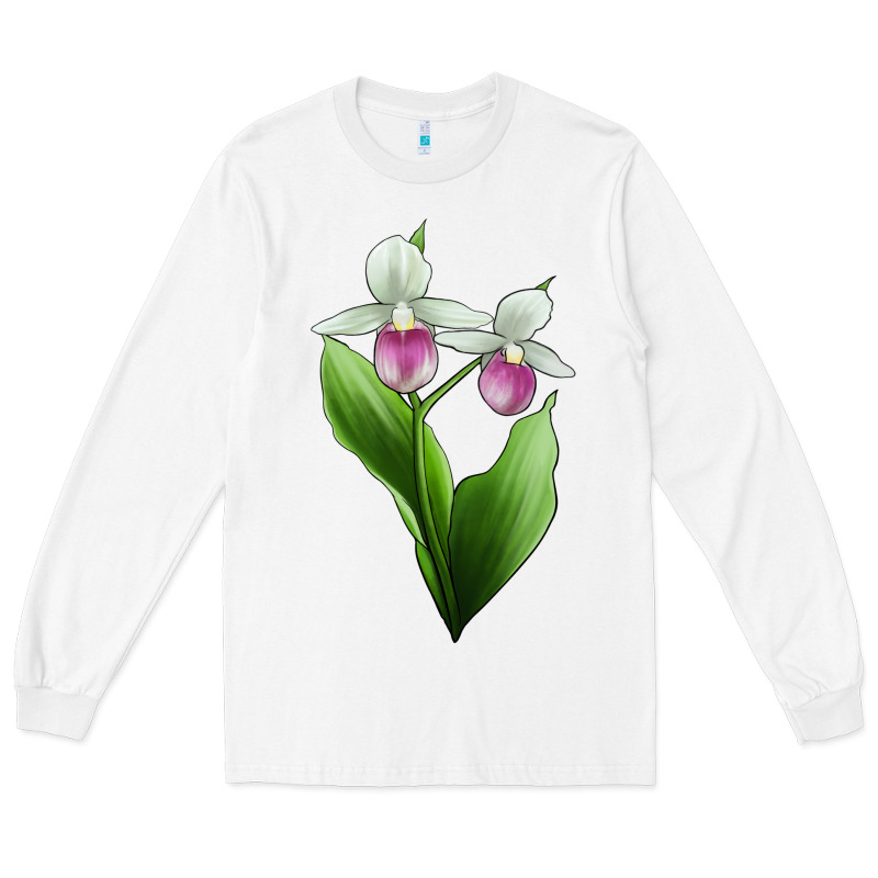 Pink And White Lady's Slipper Flower Illustrations Long Sleeve Tee by LillyAllenDesigns | Teevron