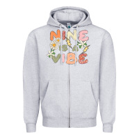 Heather Grey nine is a vibe Zipper Hoodie - MaliasSmallBusiness