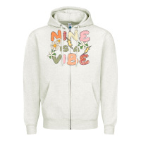 Oatmeal Heather nine is a vibe Zipper Hoodie - MaliasSmallBusiness