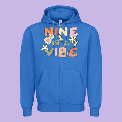 Nine Is A Vibe Zipper Hoodie Designed By Maliassmallbusiness