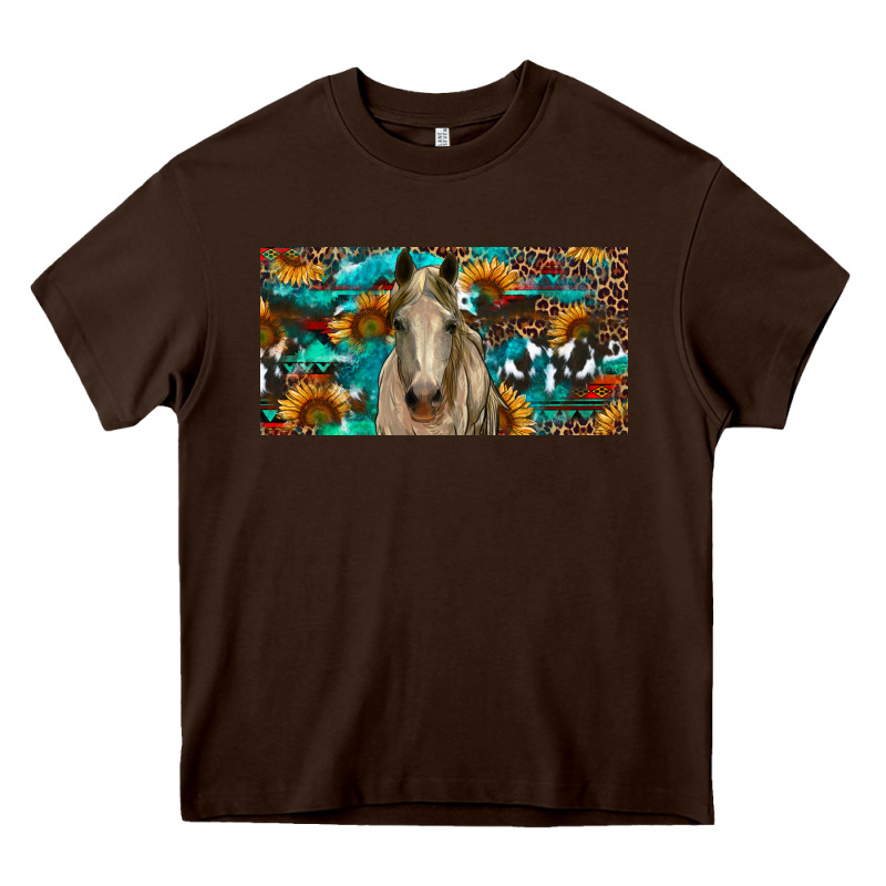 Horse With Sunflowers Aztec And Cowhide Heavy Core Tee by RanaPortraitStore | Teevron