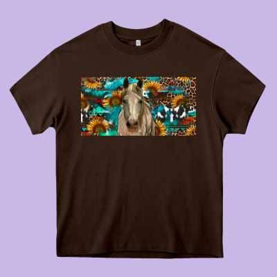 Heavy Core Tee Horse With Sunflowers Aztec And Cowhide