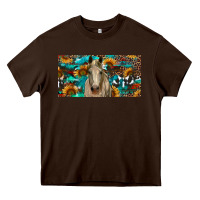 Chocolate Brown Horse With Sunflowers Aztec And Cowhide Heavy Core Tee - RanaPortraitStore