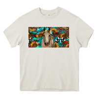 Cream Horse With Sunflowers Aztec And Cowhide Heavy Core Tee - RanaPortraitStore
