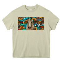 Mossy Horse With Sunflowers Aztec And Cowhide Heavy Core Tee - RanaPortraitStore