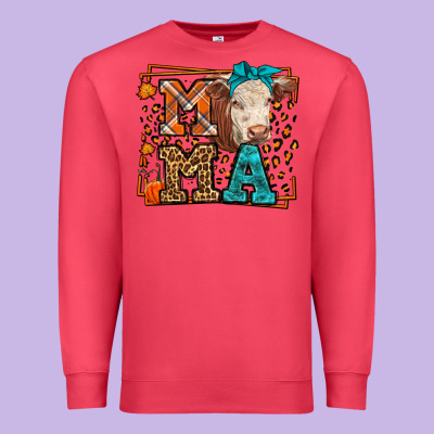 Western Fall Cow Mama Premium Sweatshirt Designed By Lillyallendesigns