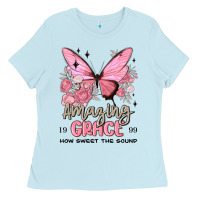 Baby Blue amazing grace how sweet the sound butterfly Ladies Tee - MaliasSmallBusiness