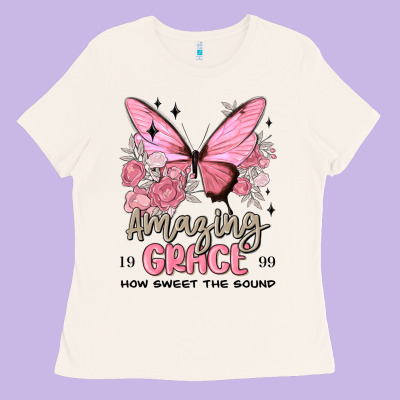 Ladies Tee amazing grace how sweet the sound butterfly