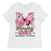White amazing grace how sweet the sound butterfly Ladies Tee - MaliasSmallBusiness