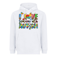 White i love someone with autism Heavyweight Hoodie - LillyAllenDesigns