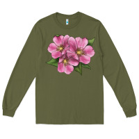 Army Green Wild Prairie Rose Illustrations Long Sleeve Tee - LillyAllenDesigns
