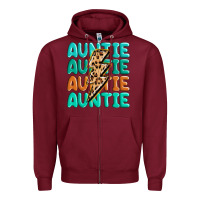 Burgundy auntıe with lightning bolt Zipper Hoodie - MaliasSmallBusiness