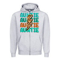 Heather Grey auntıe with lightning bolt Zipper Hoodie - MaliasSmallBusiness